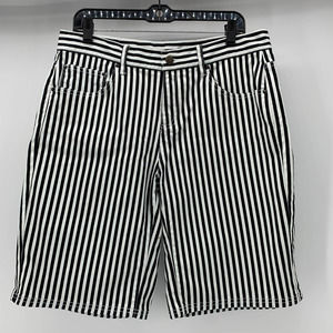 Garnet Hill Shorts 10 Black White Stripe Bermuda Cotton Stretch Pockets